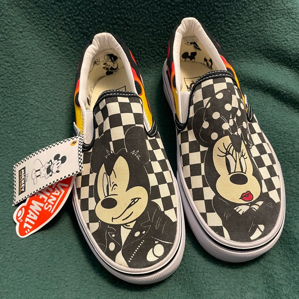 Vans Slip On Disney Mickey Minnie Mouse Checkerboard Flames 90th Anniversary - Picture 2 of 15